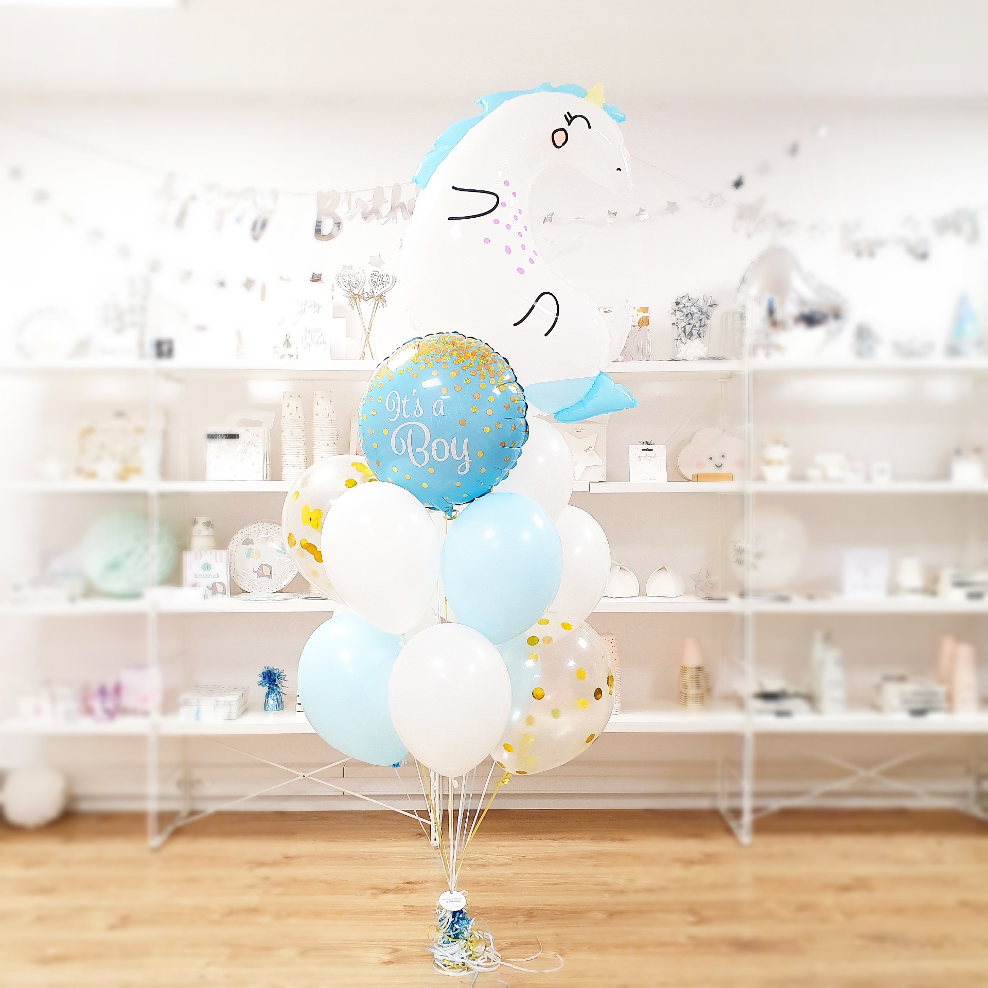 bukiet z balonów z helem dla dzieci balony dla dziecka jednorożec balony jednorożec it is a boy balony na baby shower balony z helem poznań