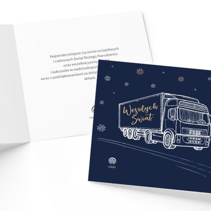 logistyczna kartka swiateczna granatowa ciężarówka okładka i środek k4