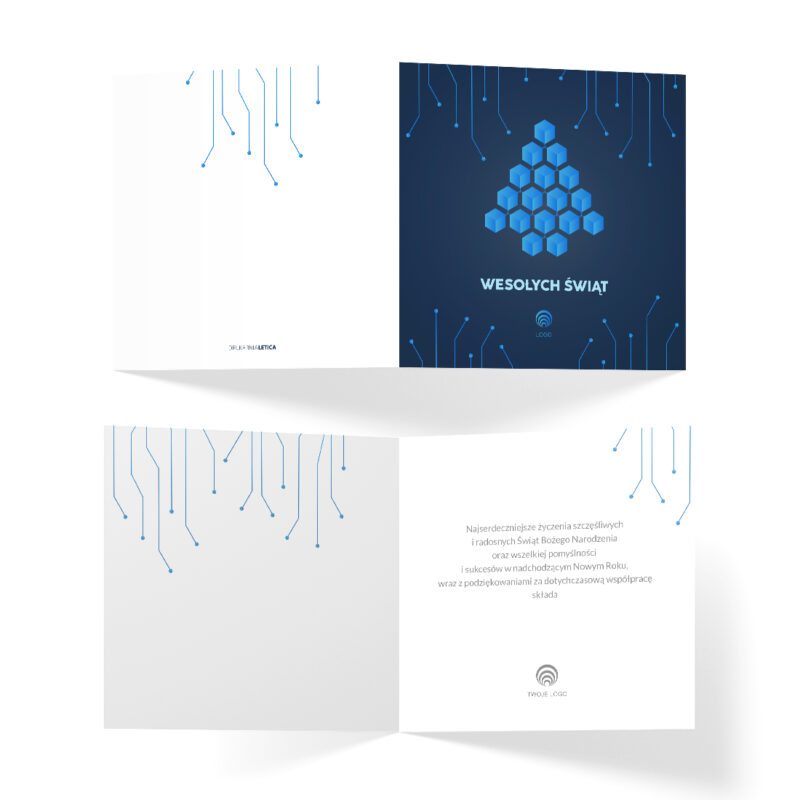prosta kartka swiateczna z logo kryptowaluty bitcoin blockchain developer kwadrat rozłożony odwrócony