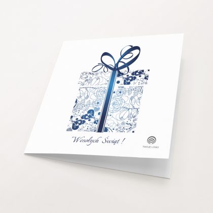 swiateczna kartka nowoczesna niebieski prezent okładka k4