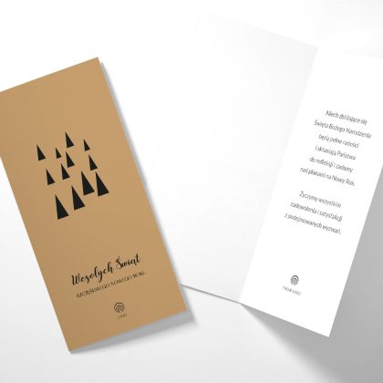 Życzenia wewnątrz kartki z logo dla firm CZARNE WESOŁE CHOINKI