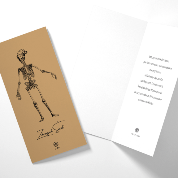 kartki Świąteczne czarny szkielet z logo fizjoterapia chiropraktyka dl