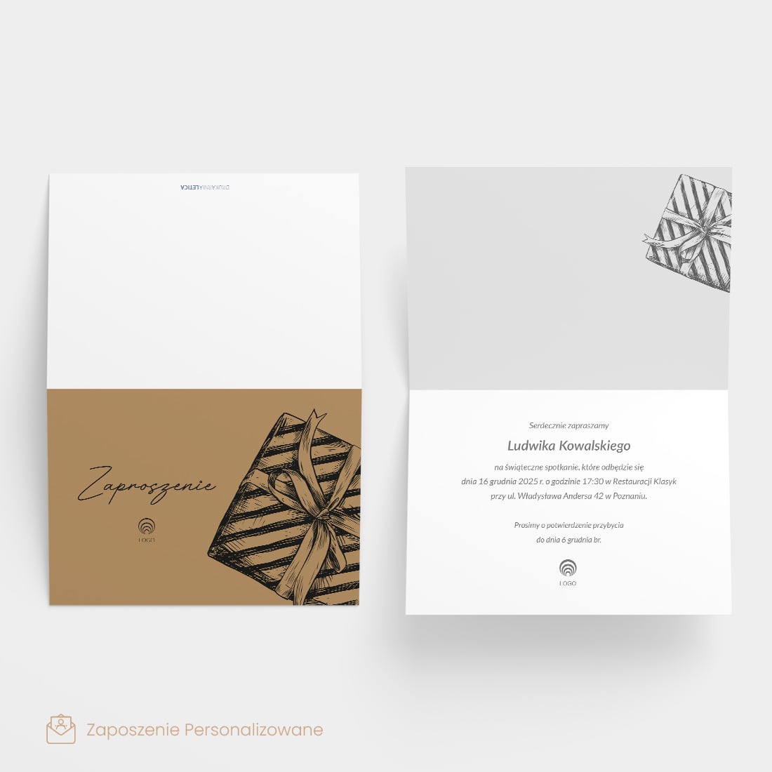 zaproszenie na świąteczne spotkanie firmowe czarna paczuszka personalizowane