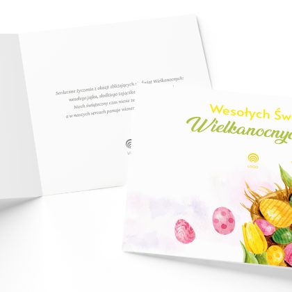 kartki na święta wielkanocne dla firm z logo zajĄczek z pisankami (kopia)