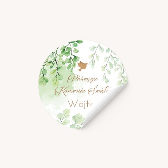 naklejka personalizowana komunia goŁĄbek okrągłe