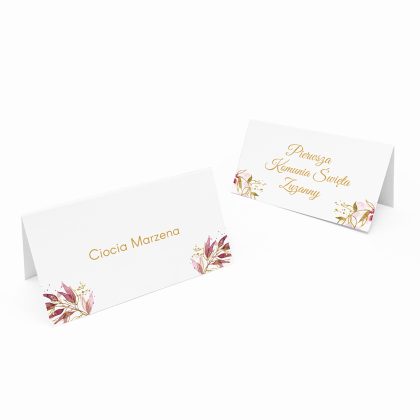 winietka na stół komunijna pastelowe listki personalizowane