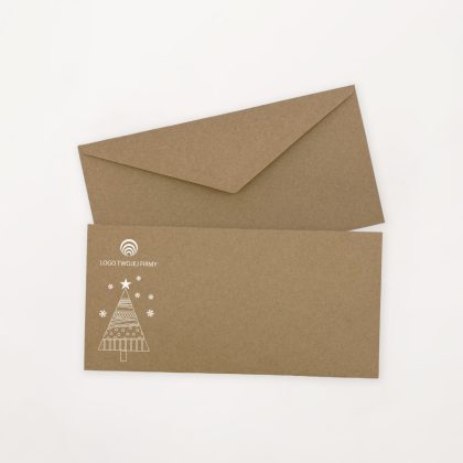koperta zlota jodelka prostokatna ozdobna premium z choinka dl eko z logo firmowa bialy nadruk