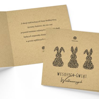 kartki ekologiczne wielkanocne firmowe z logo i zyczeniami trzy zajaczki k4 letica