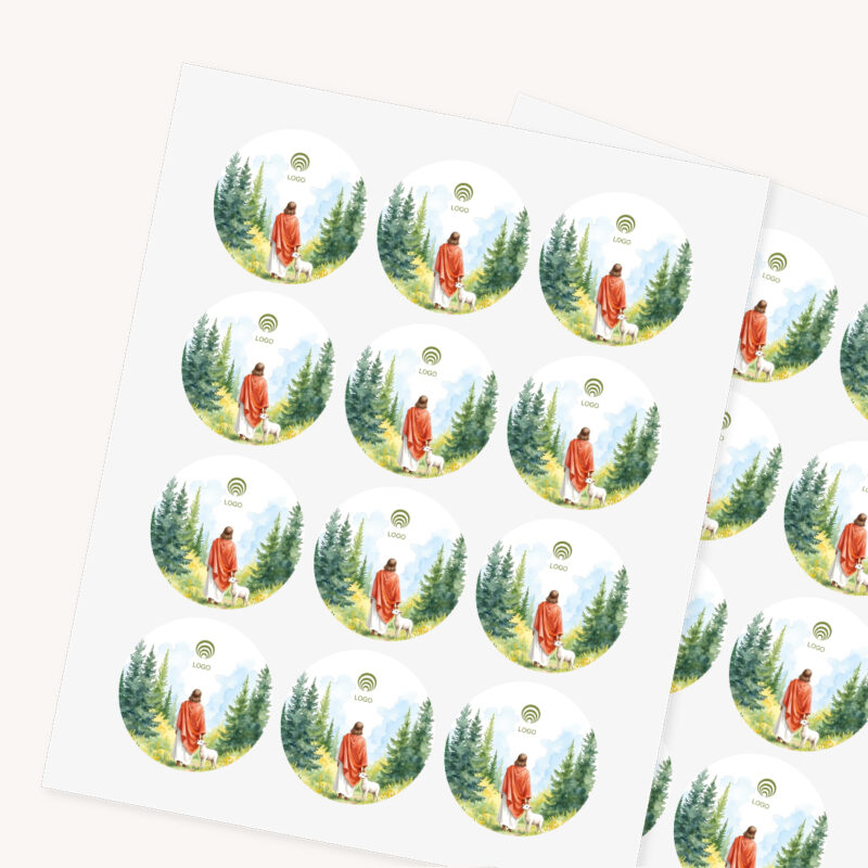 naklejka religijna wielkanocny pasterz z logo okrągła 5cm