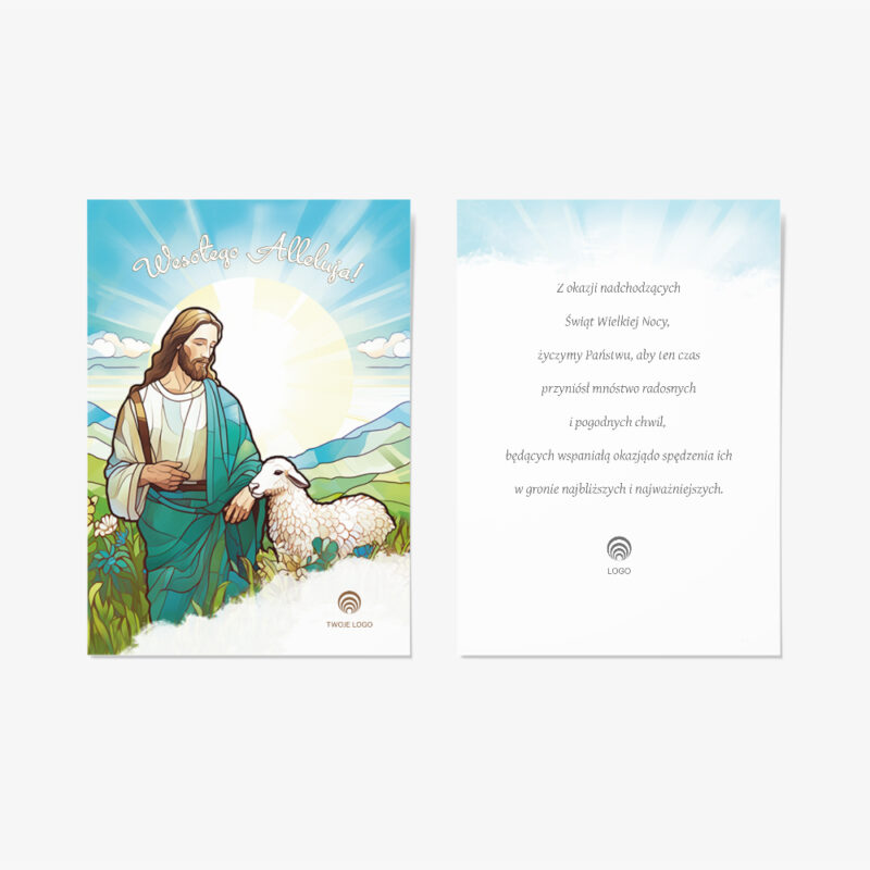 pocztówki religijne z logiem wielkanocne bliskoŚĆ zbawiciela łaka z jezusem idącym