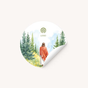 naklejka religijna wielkanocny pasterz z logo okrągła 5cm