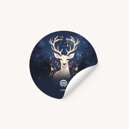 Arkusz 12 naklejek świątecznych MAGICZNY RENIFER z logo firmy