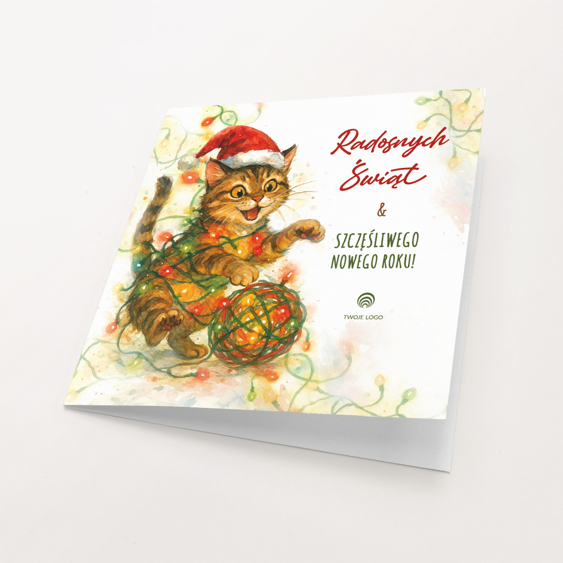 kocie figle urocza kartka na boże narodzenie z logo