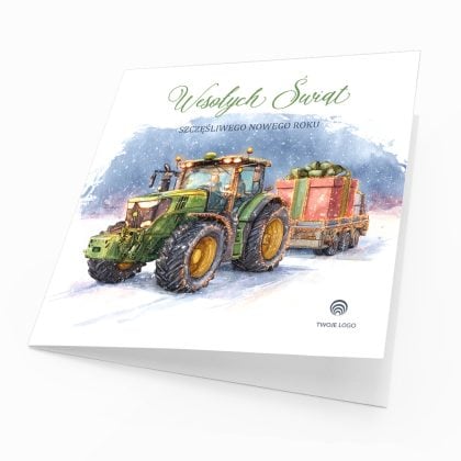 traktor z prezentami branżowa kartka świąteczne dla rolników