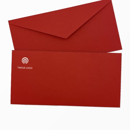 firmowa koperta w rozmiarze dl (prostokątna) czerwona z własnym logo