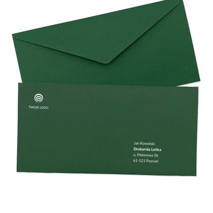 koperta ciemnozielona premium dl (prostokątna) ozdobna z logo i adresowaniem