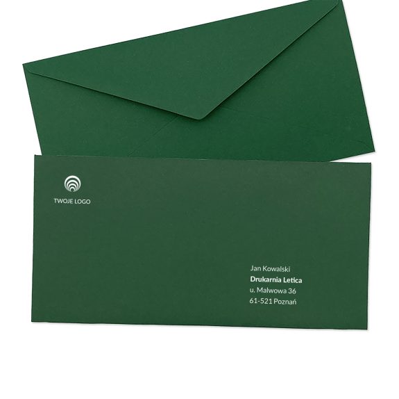 koperta ciemnozielona premium dl (prostokątna) ozdobna z logo i adresowaniem