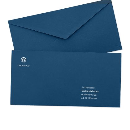 koperty kolorowe dl (prostokątna) w barwie niebieskiej z logo i adresowaniem