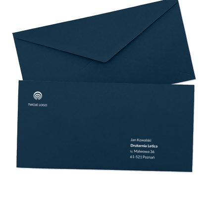ozdobna koperta firmowa granatowa dl (prostokątna) z logo oraz adresowaniem