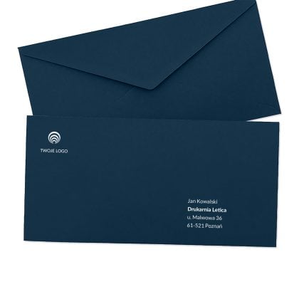 ozdobna koperta firmowa granatowa dl (prostokątna) z logo oraz adresowaniem