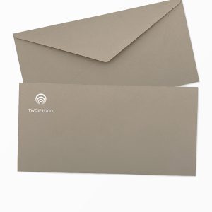 ozdobne koperty firmowe w rozmiarze dl (prostokątna) taupe z logo firmy