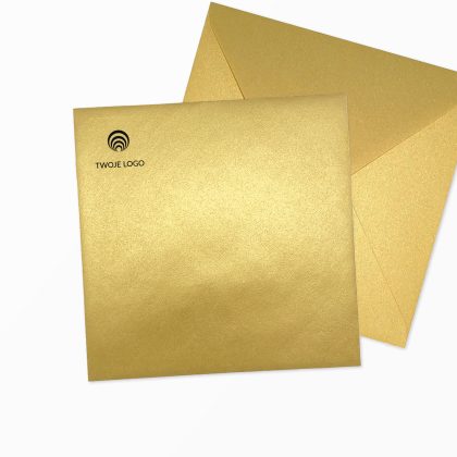 firmowa koperta k4 kwadratowa złota perłowa z nadrukiem logo