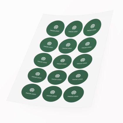 firmowe naklejki ciemnozielone z logo okragle 1