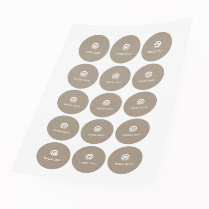 firmowe naklejki taupe szaro brazowe okragle
