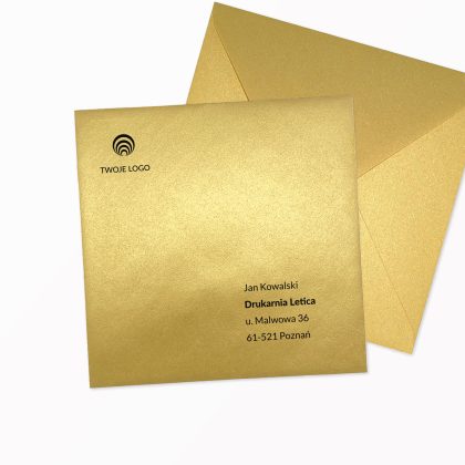 koperta k4 kwadratowa złota perłowa z logo i adresowaniem ozdobna