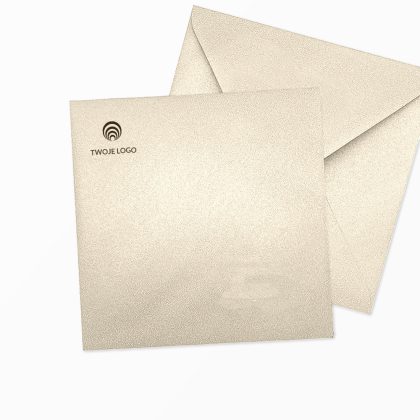 koperta ozdobna k4 kwadratowa beżowa perłowa z logo