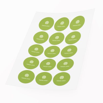 naklejki jasnozielone z logo firmy okragle