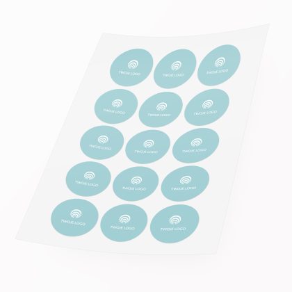 granatowe naklejki z logo firmy okrągłe 12 szt. 5 cm