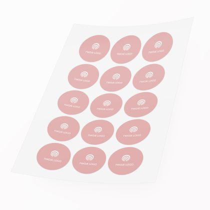 rozowe naklejki z logo okragle firmowe