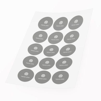 szare naklejki z logo firmowe do kopert