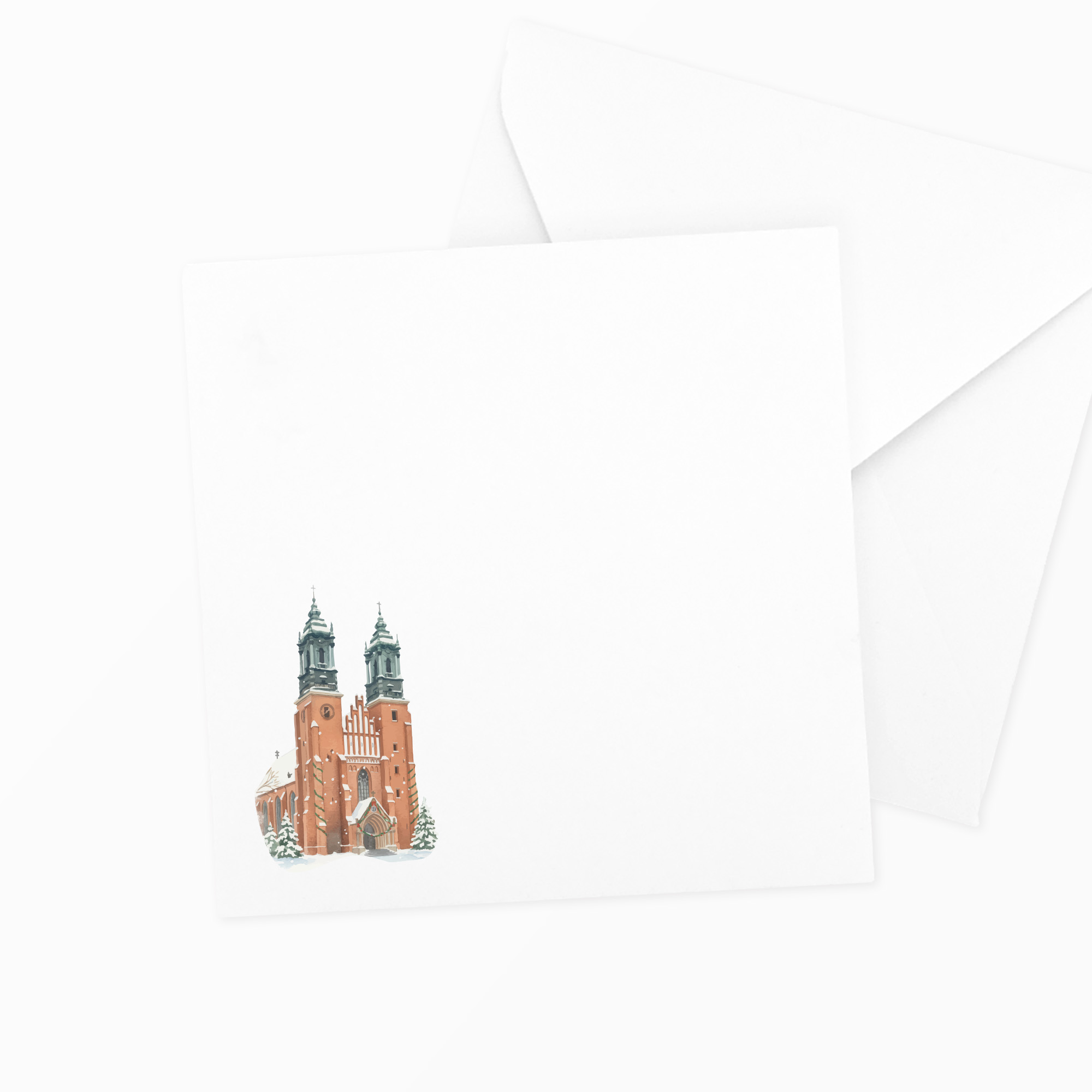 Firmowa koperta świąteczna kwadratowa K4 w kolorze biała z motywem ŚWIĄTECZNY POZNAŃ